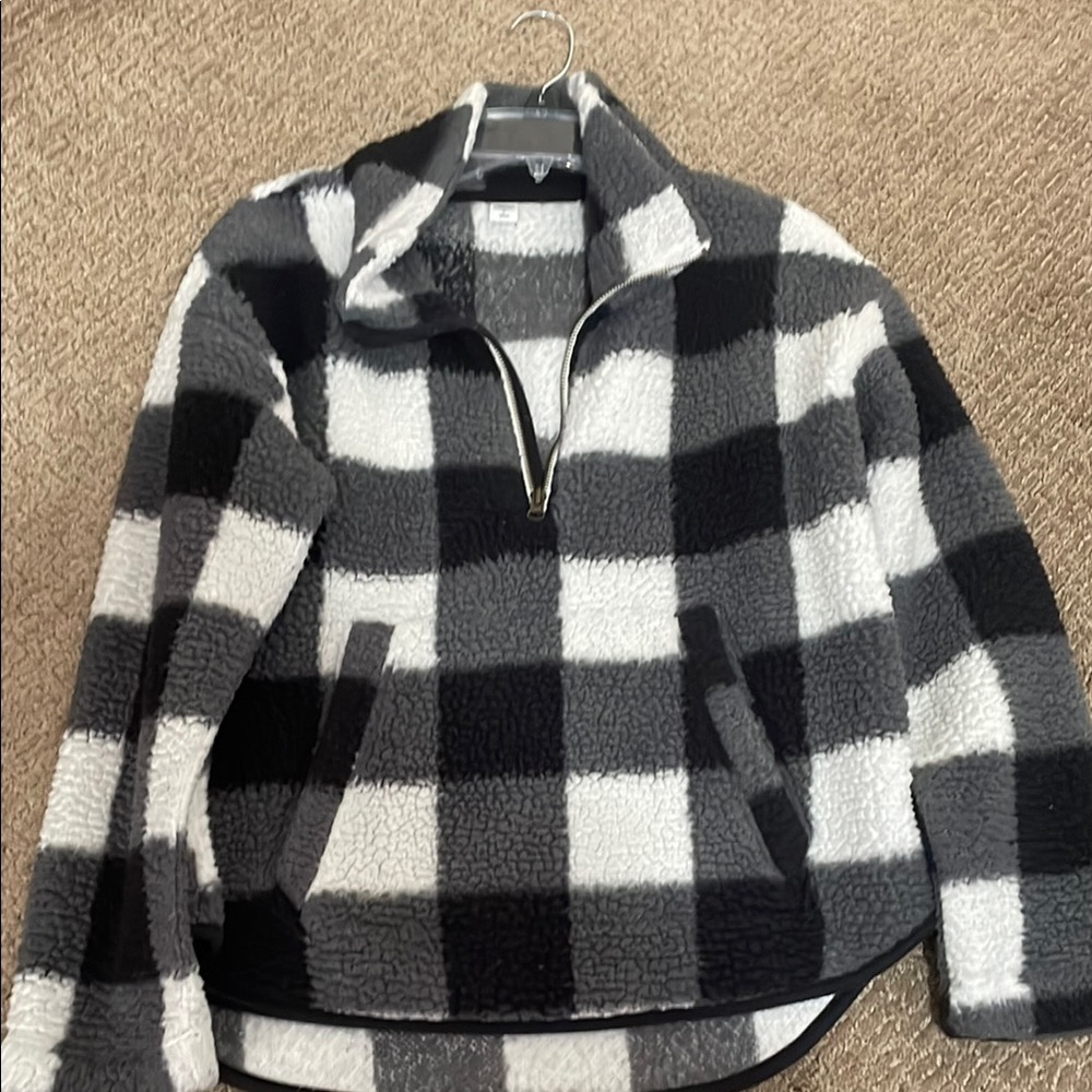 Plaid Sherpa Quarter-Zip Pullover